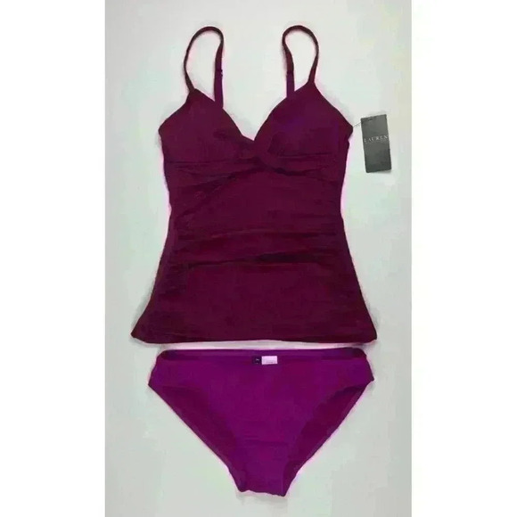 NEW! Lauren Ralph Lauren Women's 6 Slimming Ruched Tankini Top & Bottom NWT $145 - Picture 5 of 6
